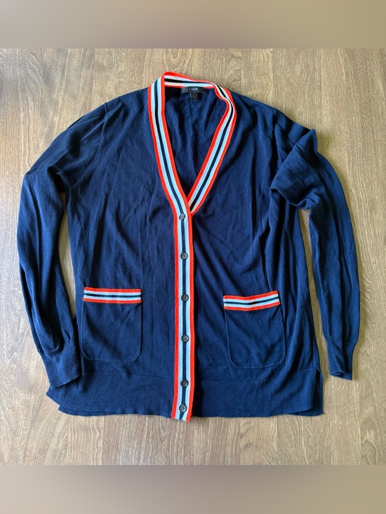 J. Crew Sweaters - J. Crew Navy Cardigan with fluorescent orange-White-navy Blue Trim